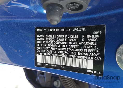 2020 Honda Civic Ex-L from USA, damaged, VIN SHHFK7H8XLU405553
